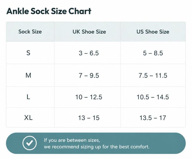 Ankle Sock Size Chart